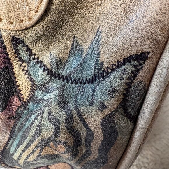 Vintage Hand-Painted Leather Satchel Safari Animals Emily Ann of Boca Raton - Picture 3 of 10